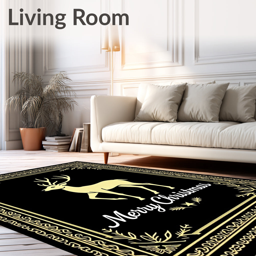 Golden Reindeer Festive Christmas Border Rug