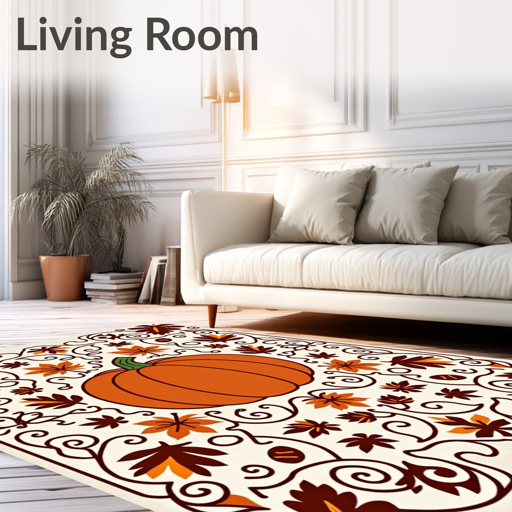 Orange Pumpkin Autumn Leaf Vine Rug