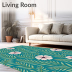 Teal Floral Tropical Leaf Rug