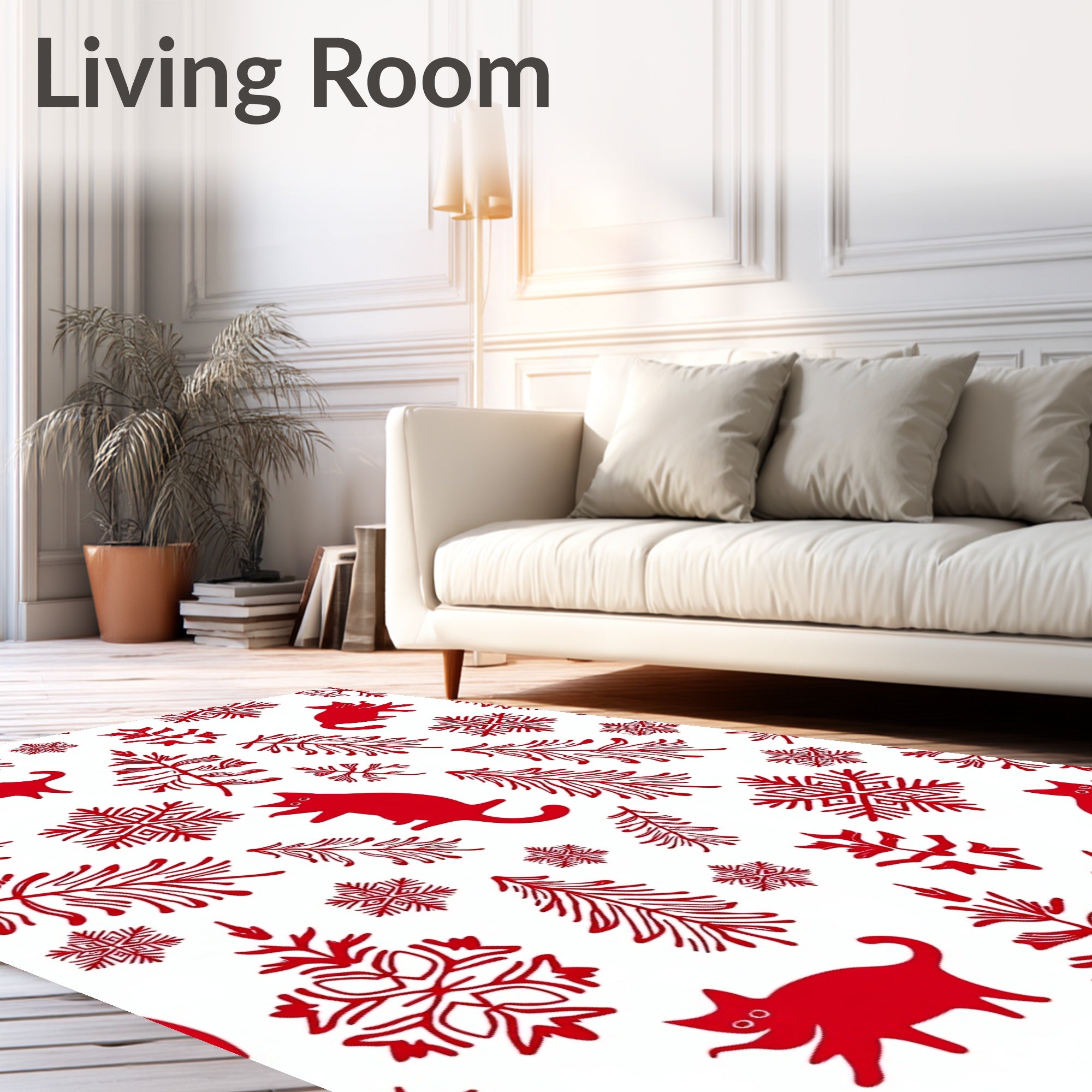 Red Cats Snowflakes And Pine Sprigs Rug