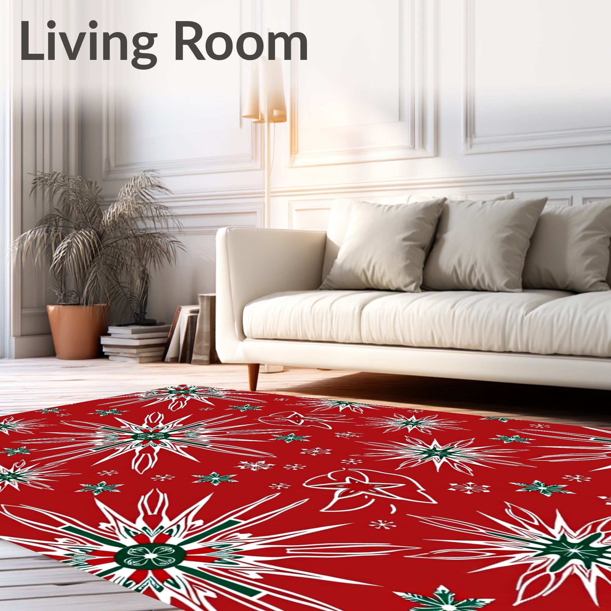 Festive Red White Green Starburst Rug