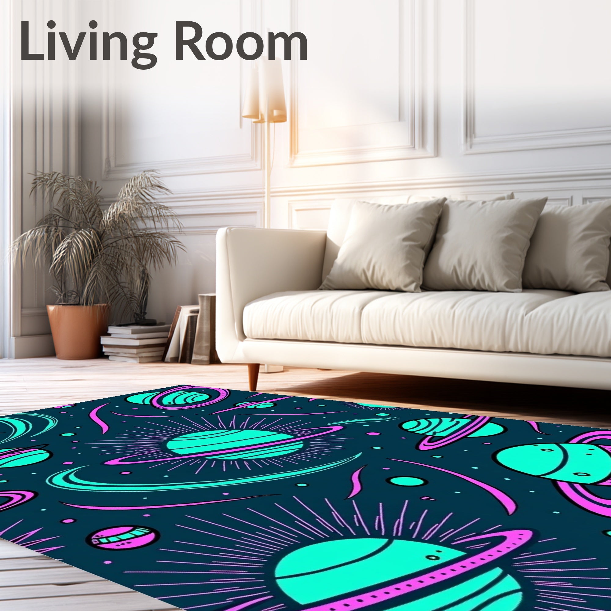 Cosmic Turquoise Pink Swirl Planets Rug