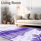 Violet Snowy Evergreen Forest Scene Rug