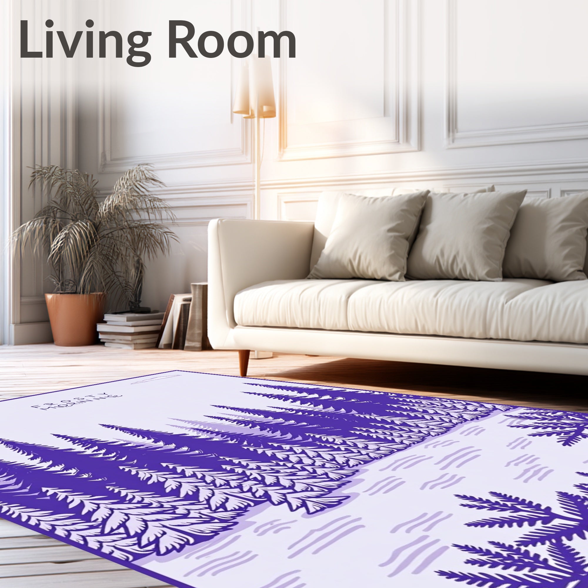 Violet Snowy Evergreen Forest Scene Rug