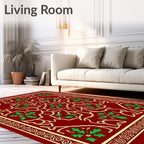 Crimson Green Floral Scrollwork Medallion Rug