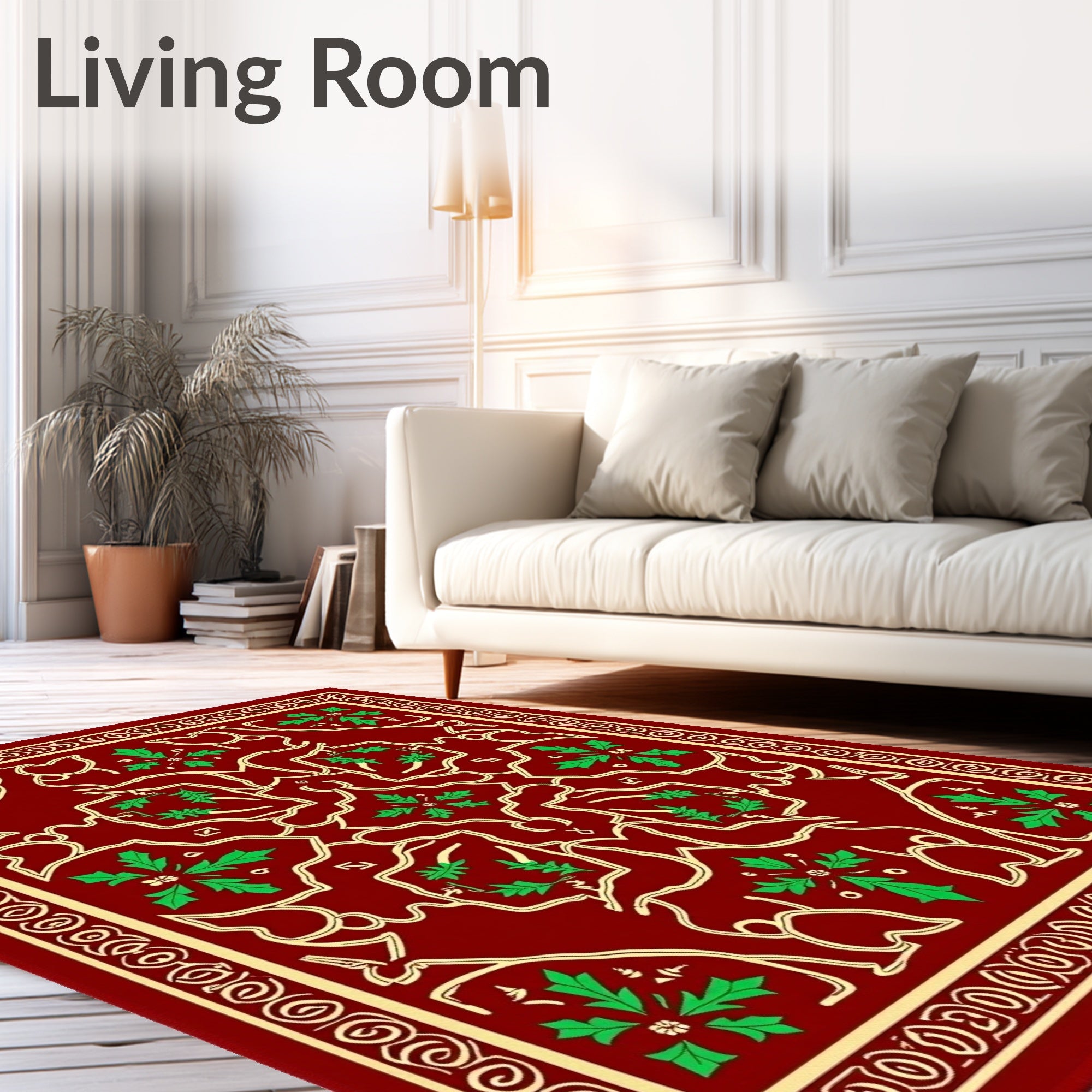Crimson Green Floral Scrollwork Medallion Rug