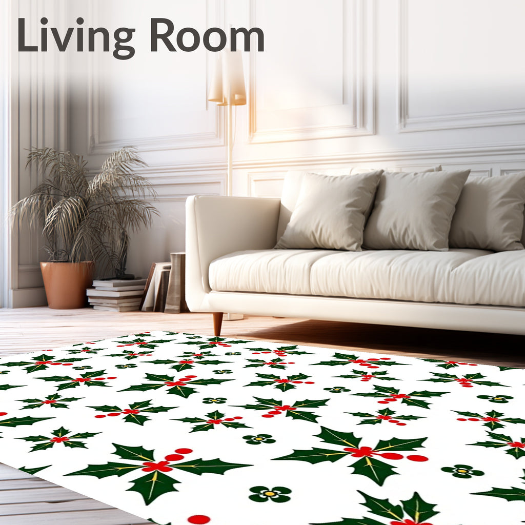 Green Holly Red Berry Christmas Rug