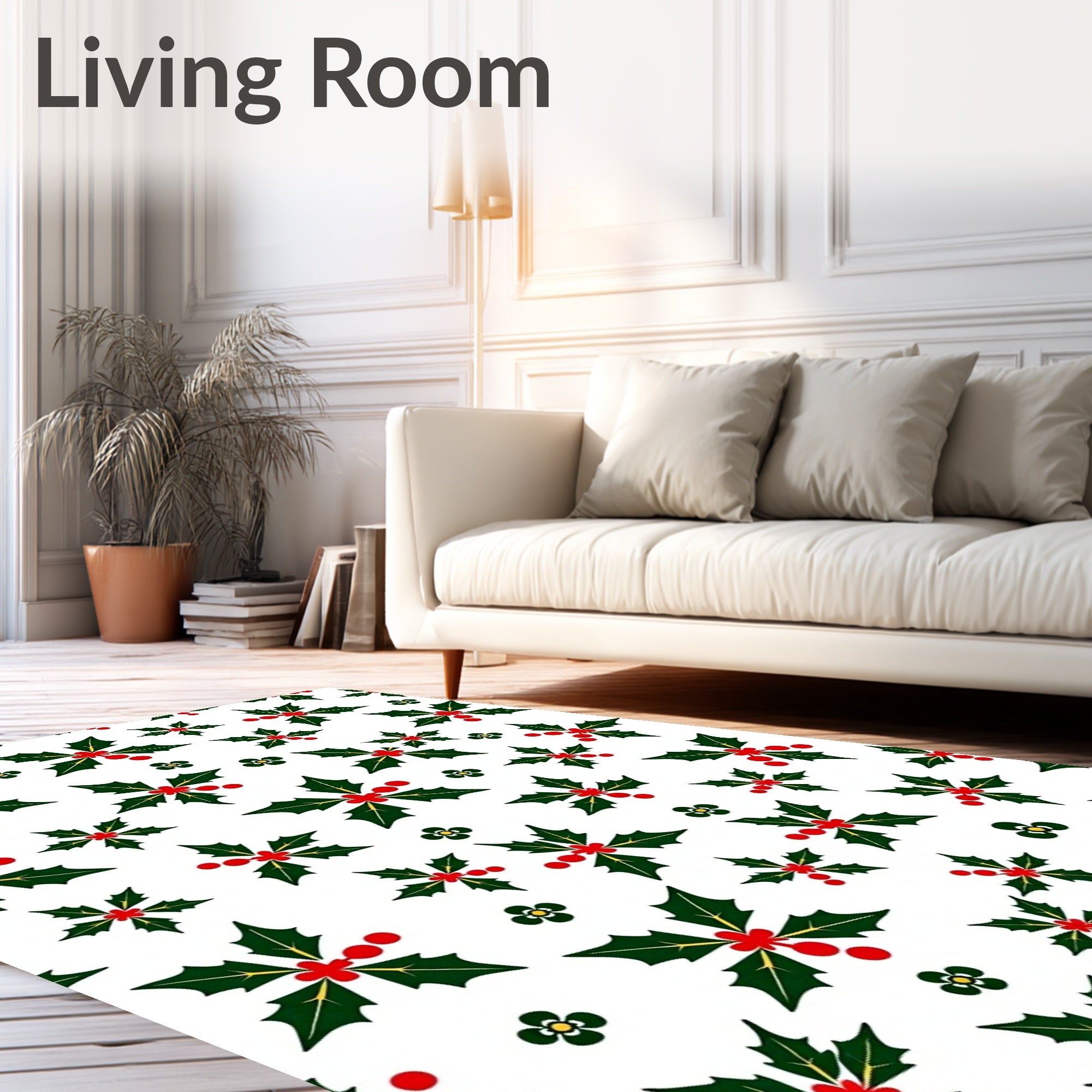 Green Holly Red Berry Christmas Rug
