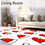 Christmas Santa Hat Faces Snowflakes Rug