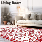 Red White Folk Snowflake Medallion Rug