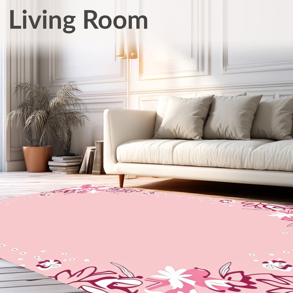 Pink Floral Cluster Border Rug