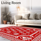 Red White Bell Floral Medallion Border Rug