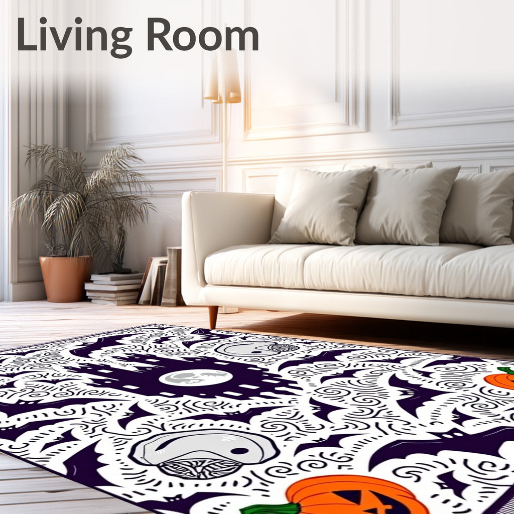 Spooky Halloween Castle Bats and Pumpkins Rug