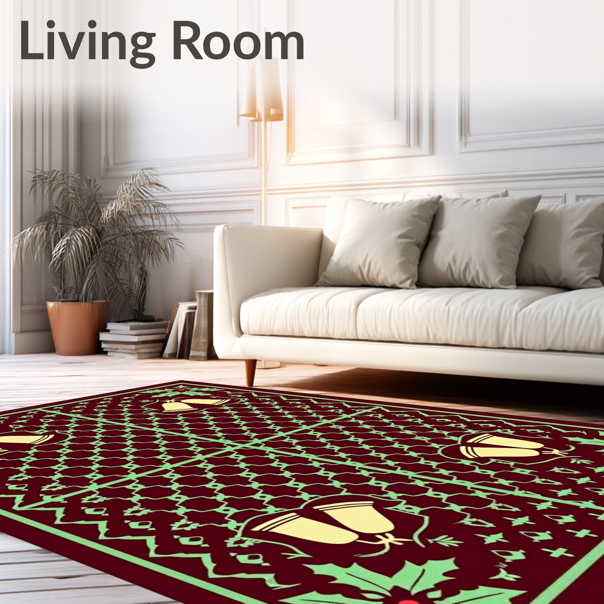Burgundy Festive Bells Holly Rug