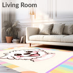 Kawaii White Fluffy Dog Pastel Waves Rug