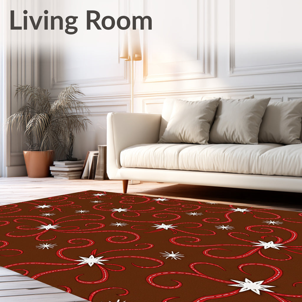 Brown Red Swirl Starburst Textile Rug