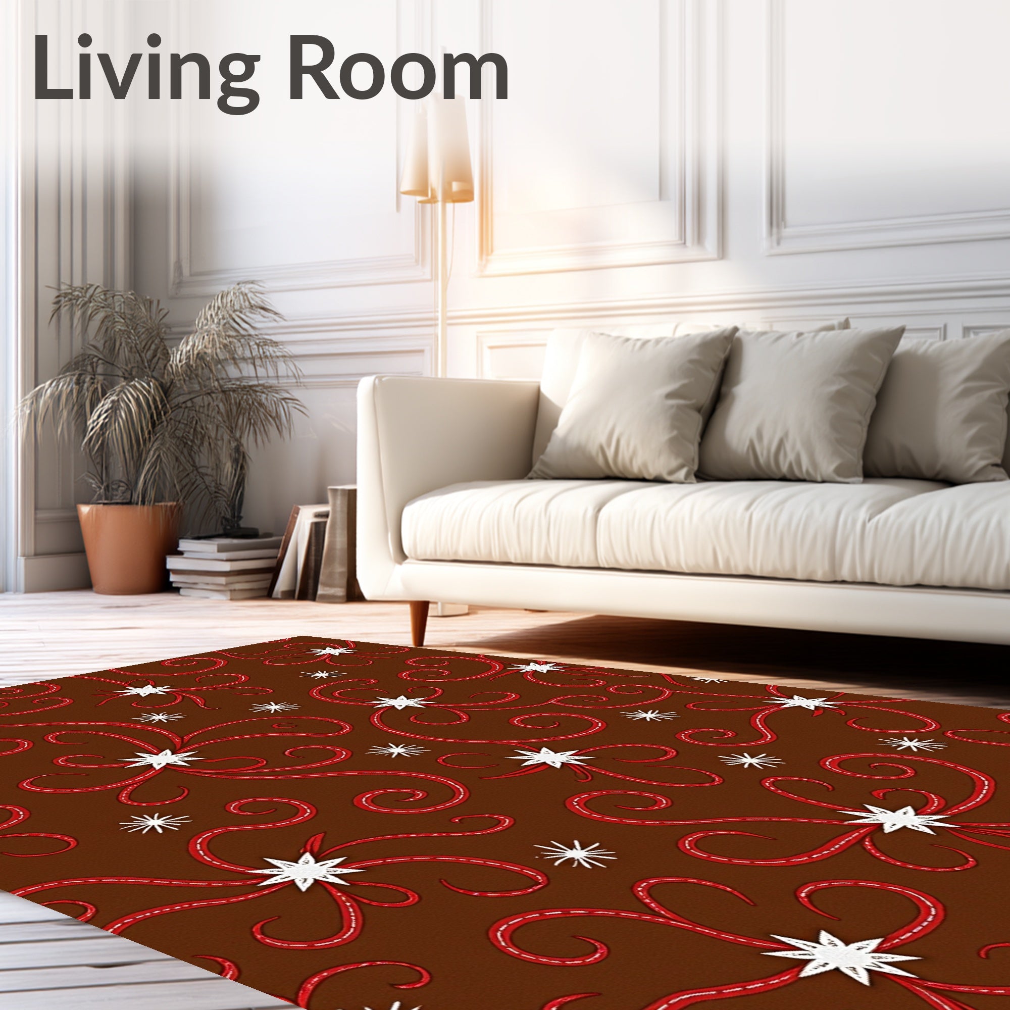 Brown Red Swirl Starburst Textile Rug