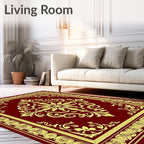 Ornate Crimson Gold Floral Medallion Layout Rug