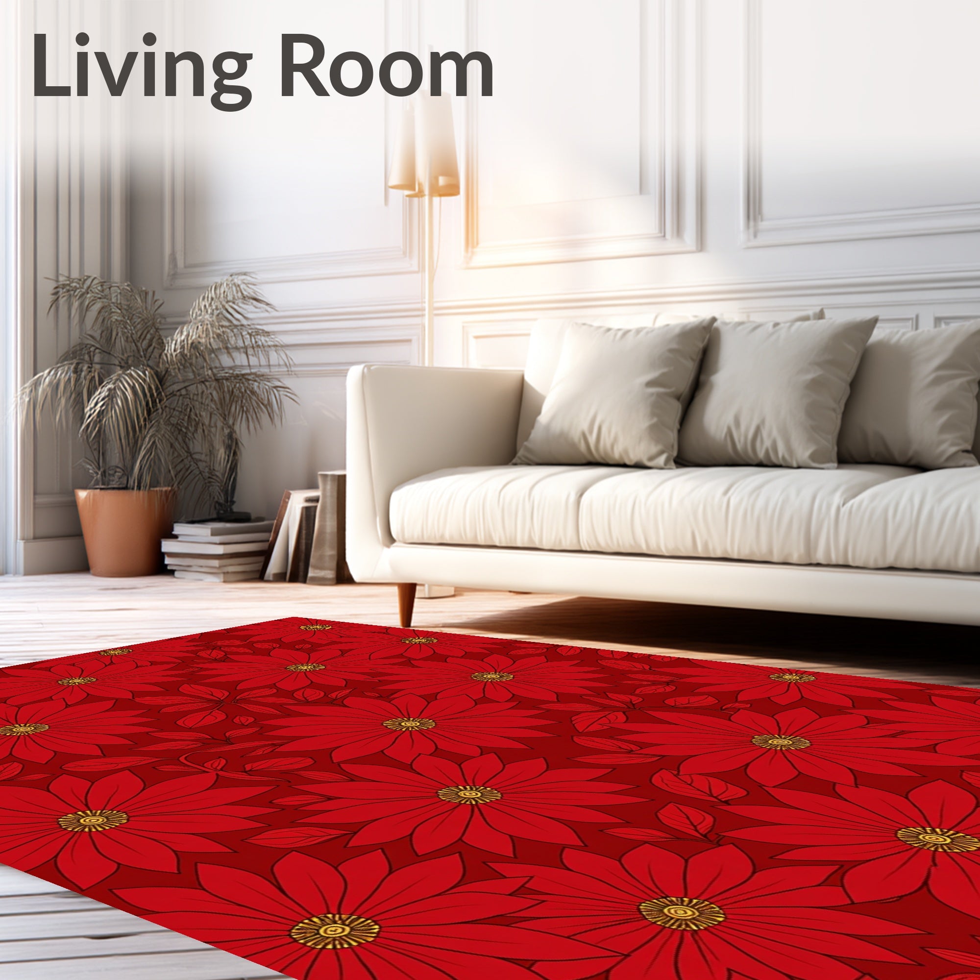Scarlet Red Floral Bloom Garden Rug