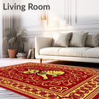 Golden Cat With Bells Red Rug