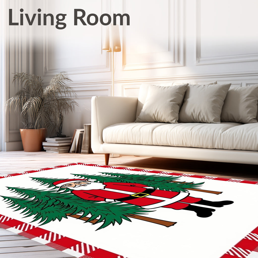 Rustic Red Buffalo Plaid Santa Forest Rug