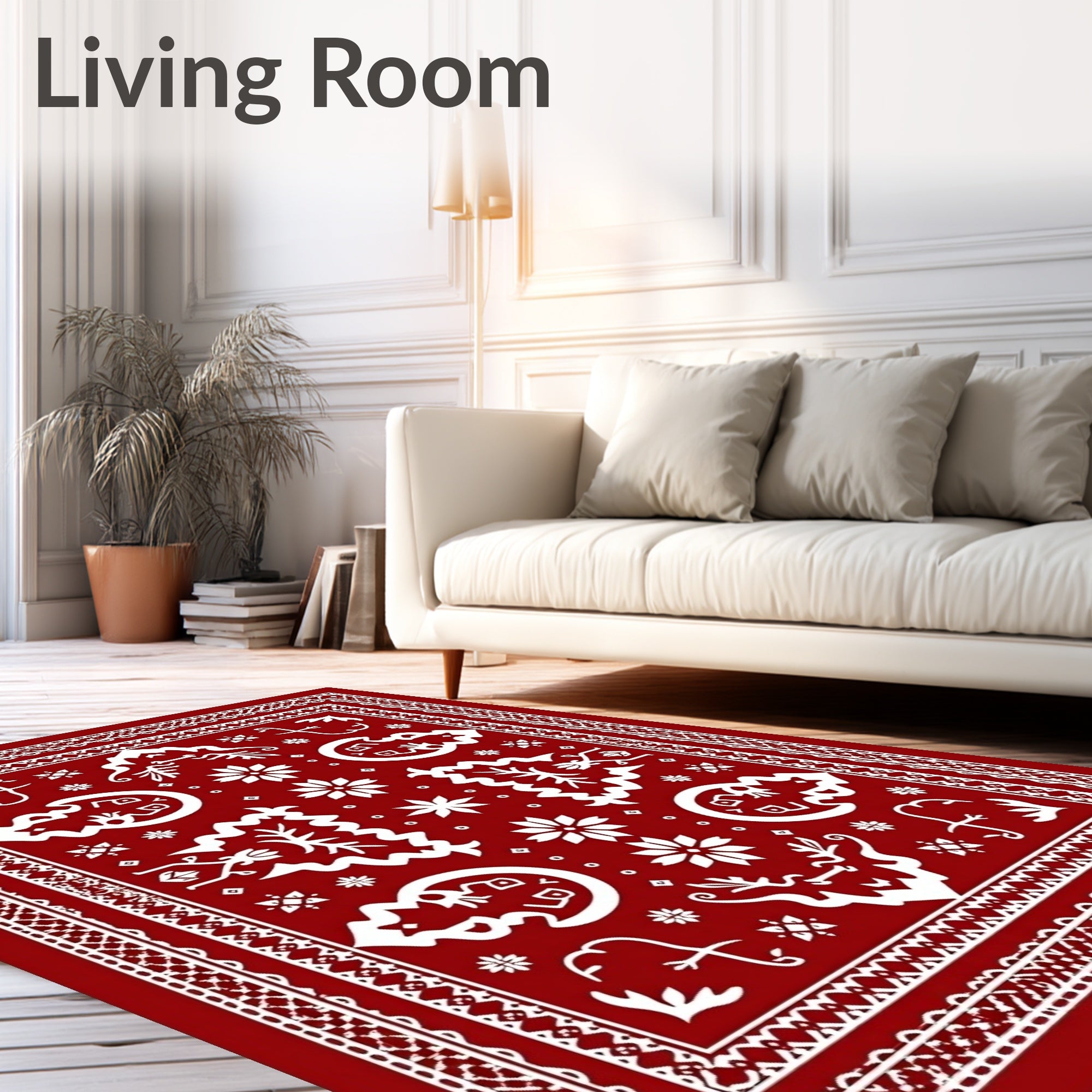 Crimson White Folk Art Medallion Rug