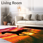 Sunset Horse Silhouette in Grassy Field Rug