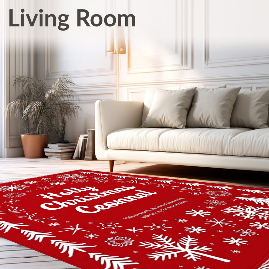 Red White Snowflake Christmas Trees Rug