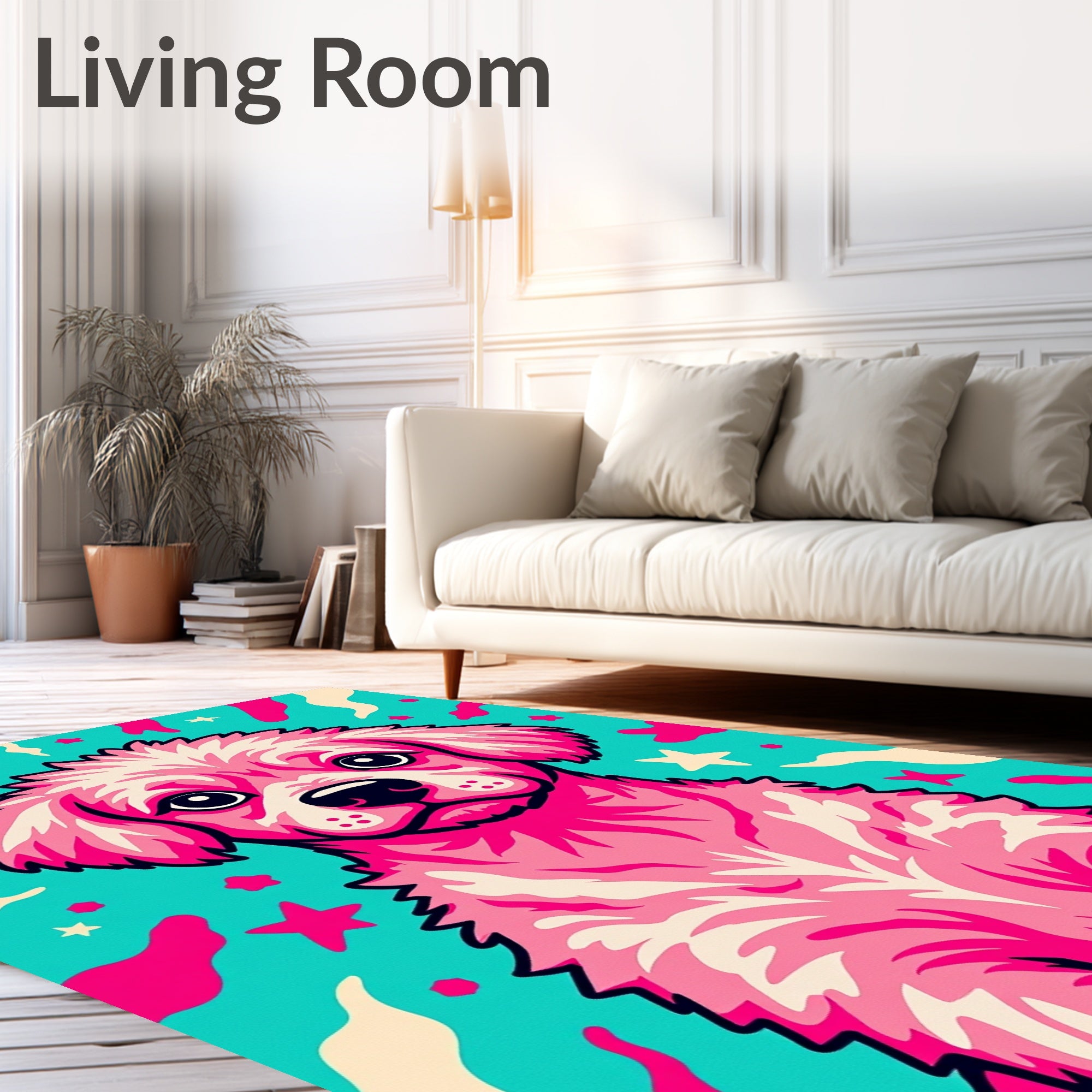 Pink Fluffy Puppy Pop Art Rug