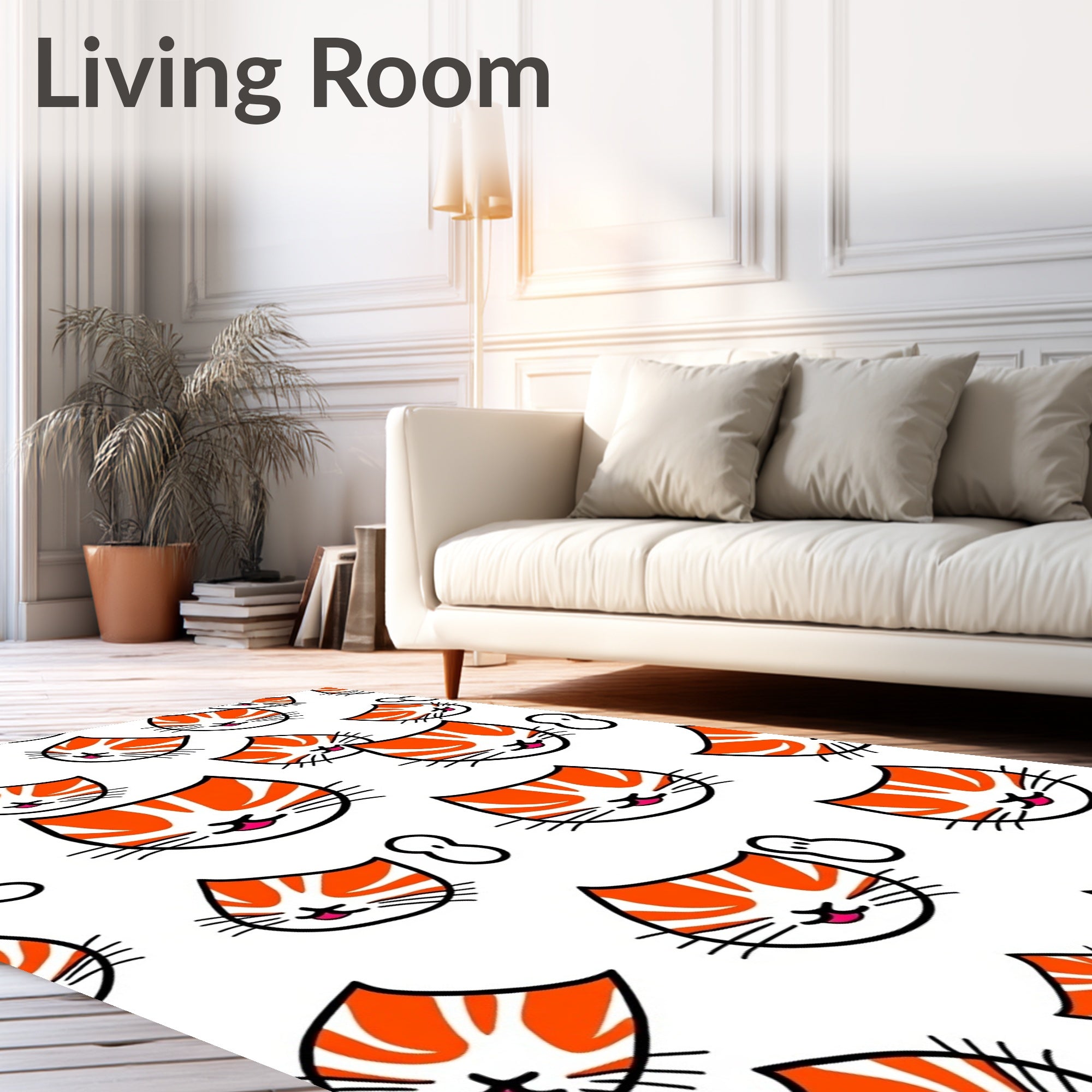 Playful Orange Tabby Kitten Faces Rug