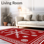 Crimson White Snowflake Starburst Rug