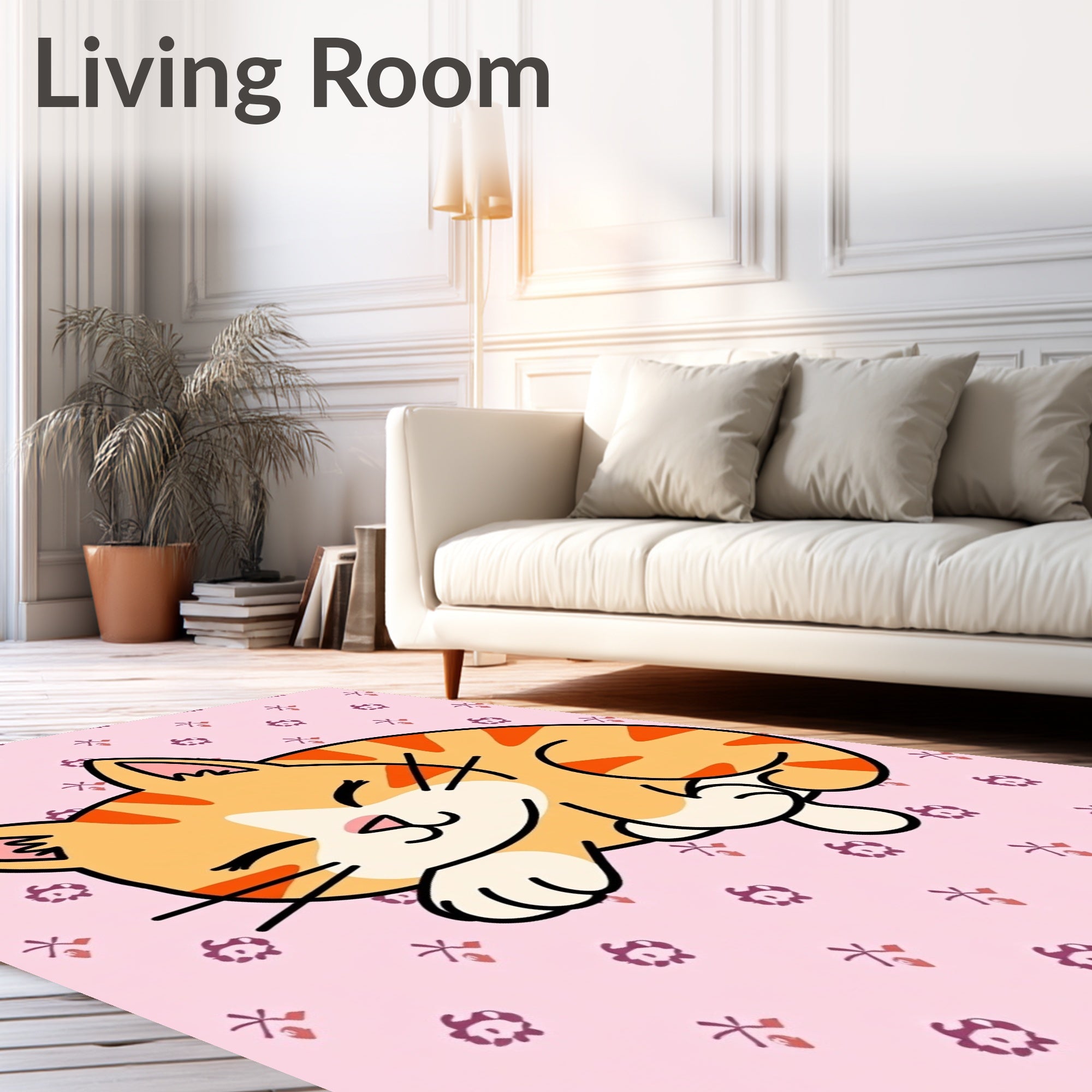 Sleeping Ginger Tabby Whimsical Kitty Rug