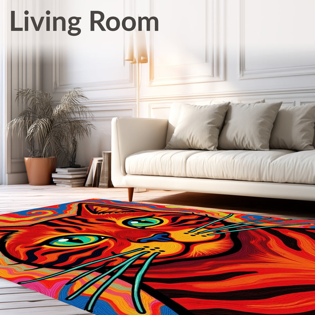 Vibrant Psychedelic Tiger Portrait Rug