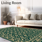 Forest Green Cream Floral Lattice Rug