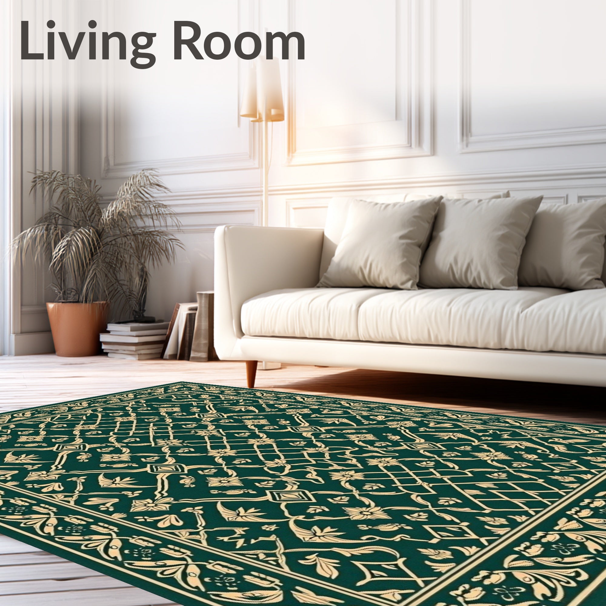 Forest Green Cream Floral Lattice Rug