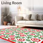 Red Green Swirl Pine Sprig Cluster Rug