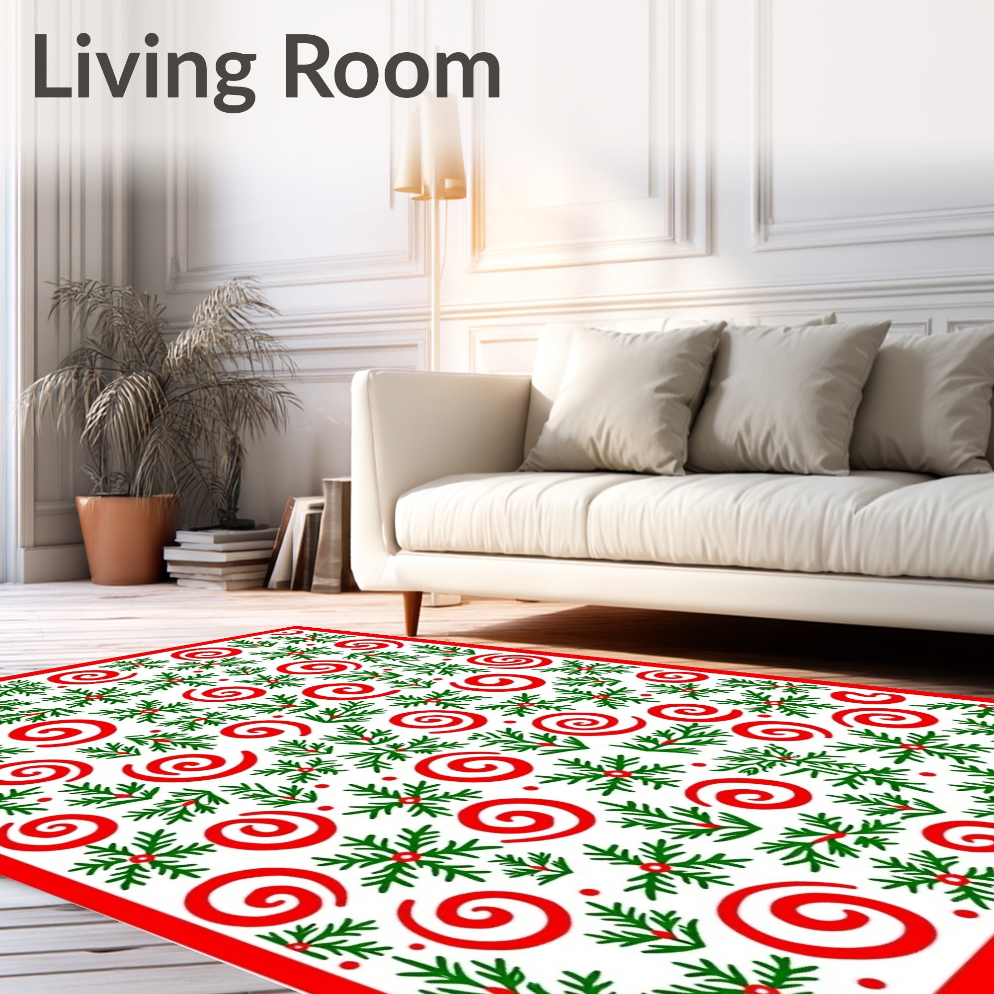 Red Green Swirl Pine Sprig Cluster Rug
