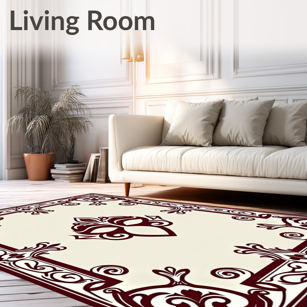 Deep Red Floral Mask Symmetry Rug