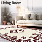 Deep Red Floral Mask Symmetry Rug