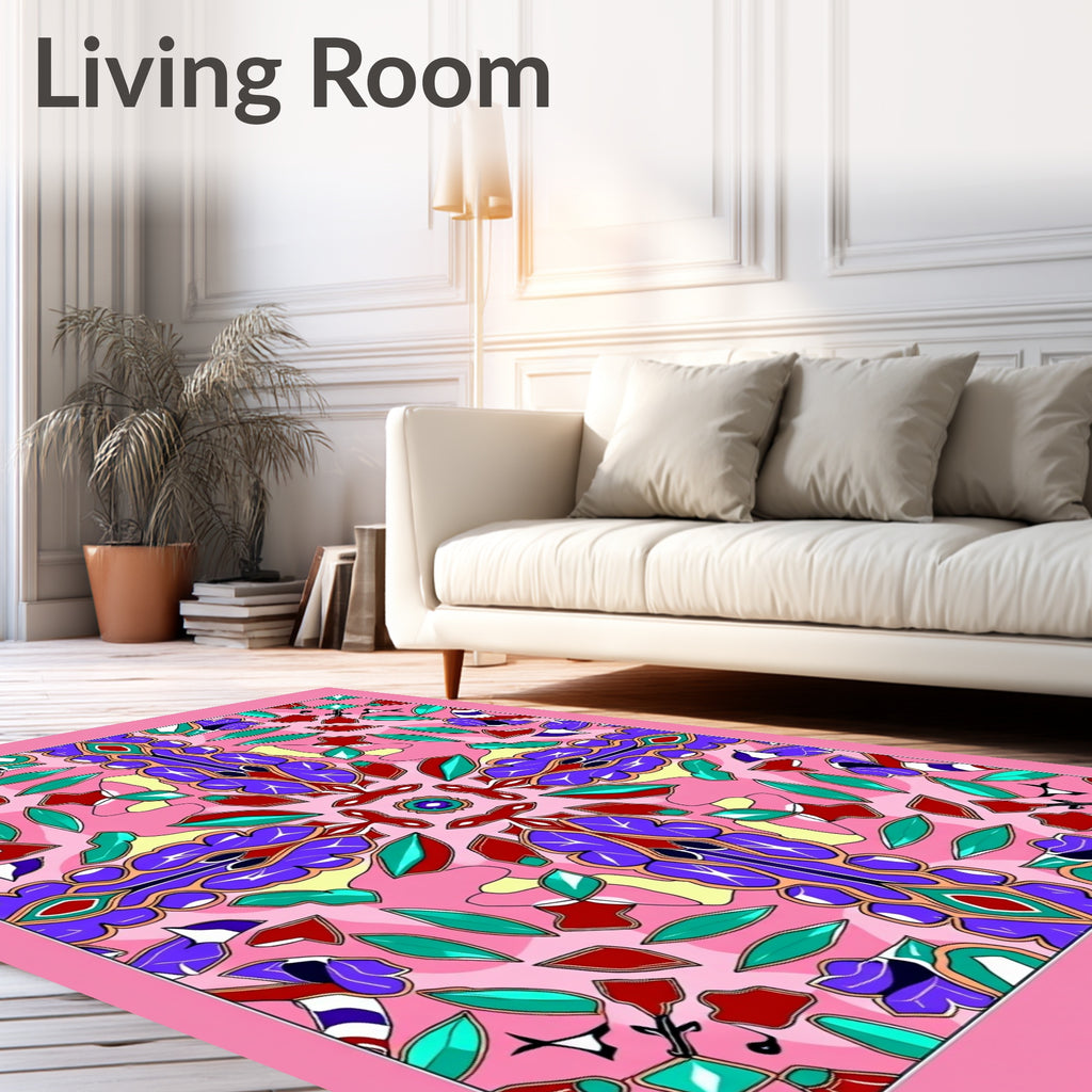 Vibrant Pink Purple Floral Medallion Rug