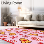 Pink Gingerbread Snowflakes And Candy Canes Rug