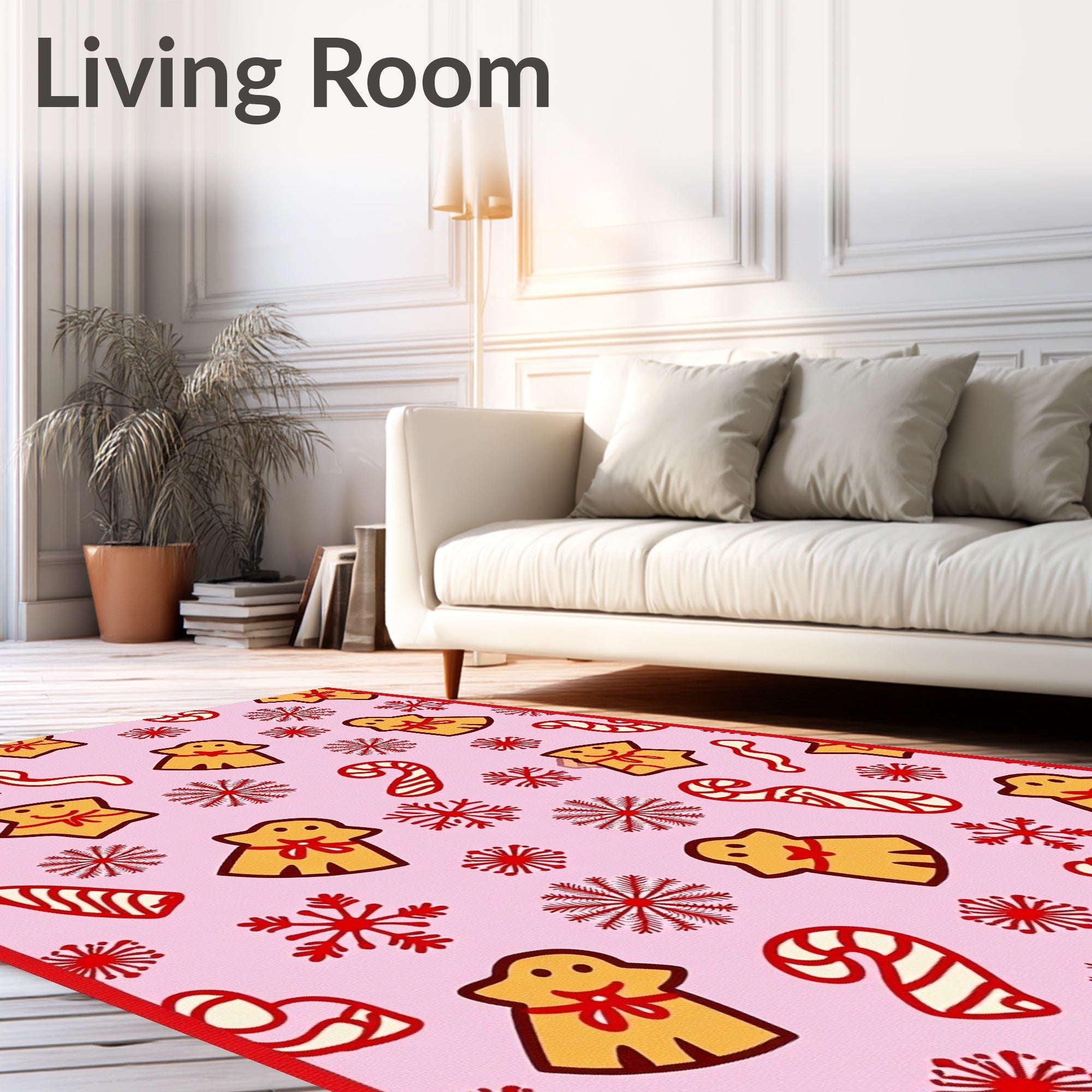 Pink Gingerbread Snowflakes And Candy Canes Rug