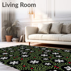 Winter Black Snowflake Green Berry Rug
