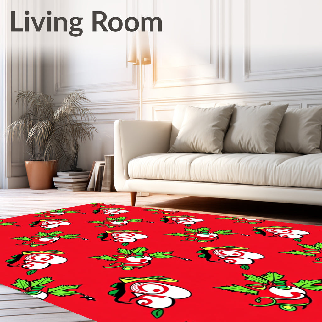 Whimsical Red Green Cartoon Face Rug