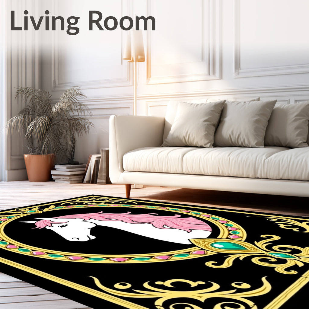 Elegant White Unicorn Pink Mane Medallion Rug
