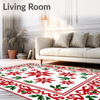 Festive Red Green Poinsettia Border Rug