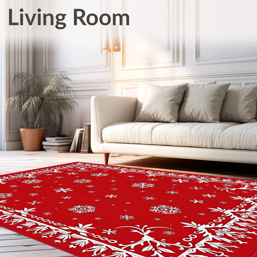 Red Winter Snowflake Ornamental Rug