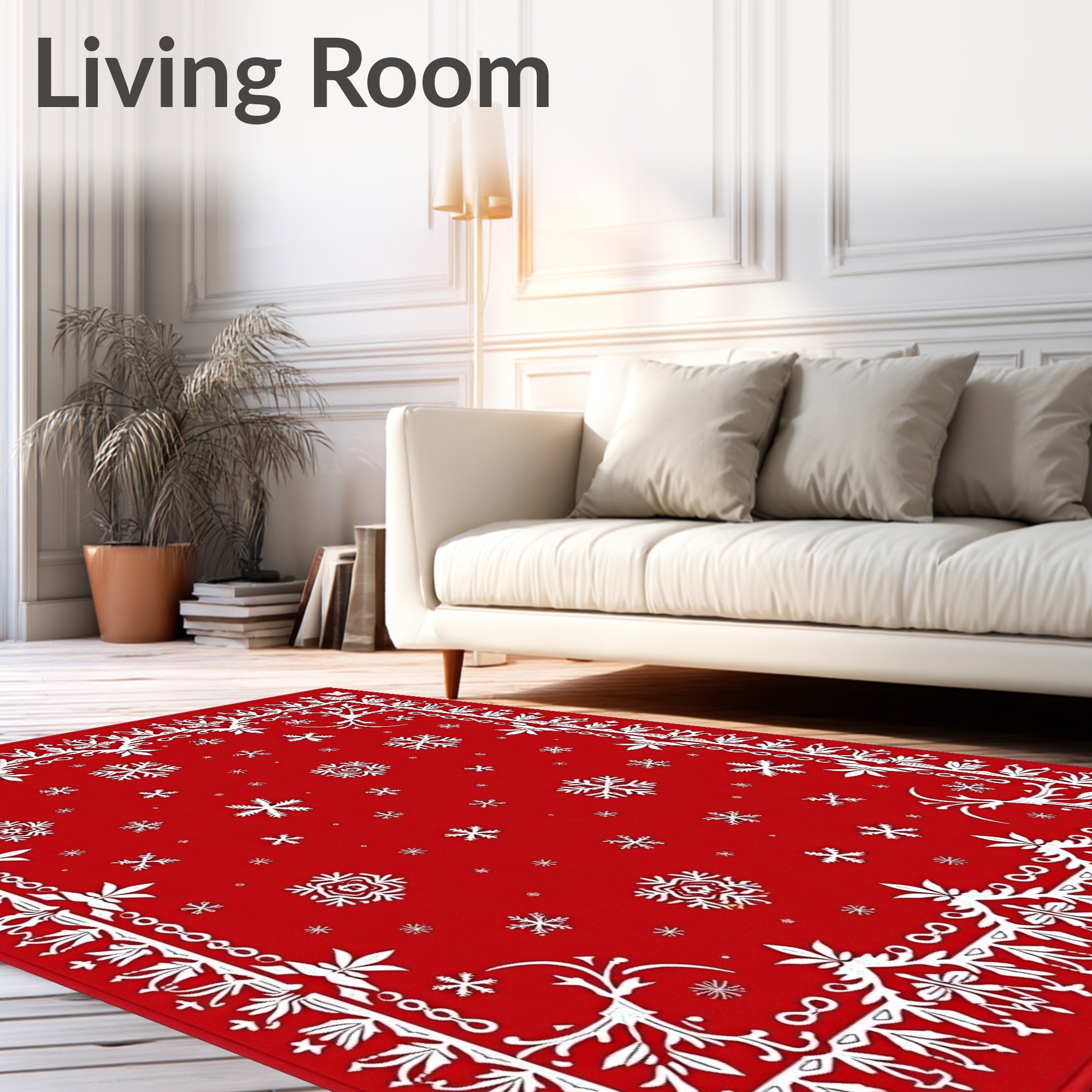 Red Winter Snowflake Ornamental Rug