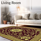 Burgundy Yellow Floral Medallion Border Rug