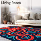 Bright Red Octopus Undersea Swirls Rug